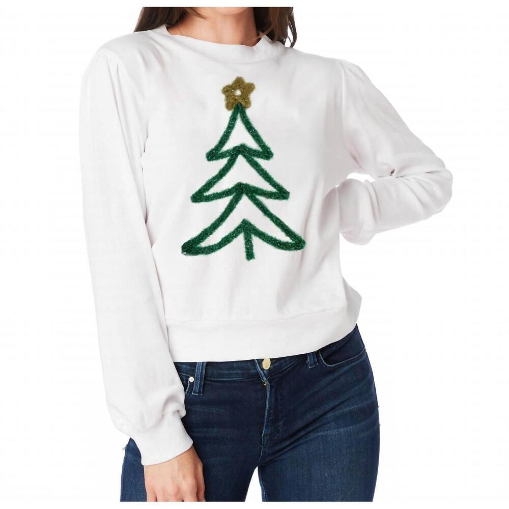 NEW STEWART SIMMONS christmas tree long sleeve sweater in white